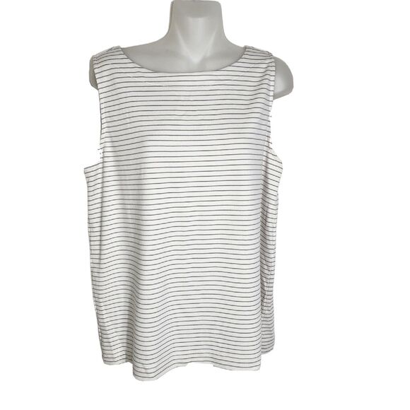 Loft Womens Top Size Medium Striped Tulip Button Back Tank Gray Ivory Sleeveless - Picture 1 of 9